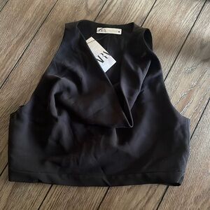 Black crop swoop neck ZARA top